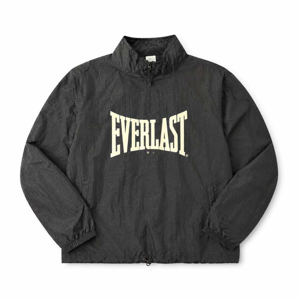 Everlast Vintage Black Crinkle Nylon Half-Zip Pullover Jacket Size L